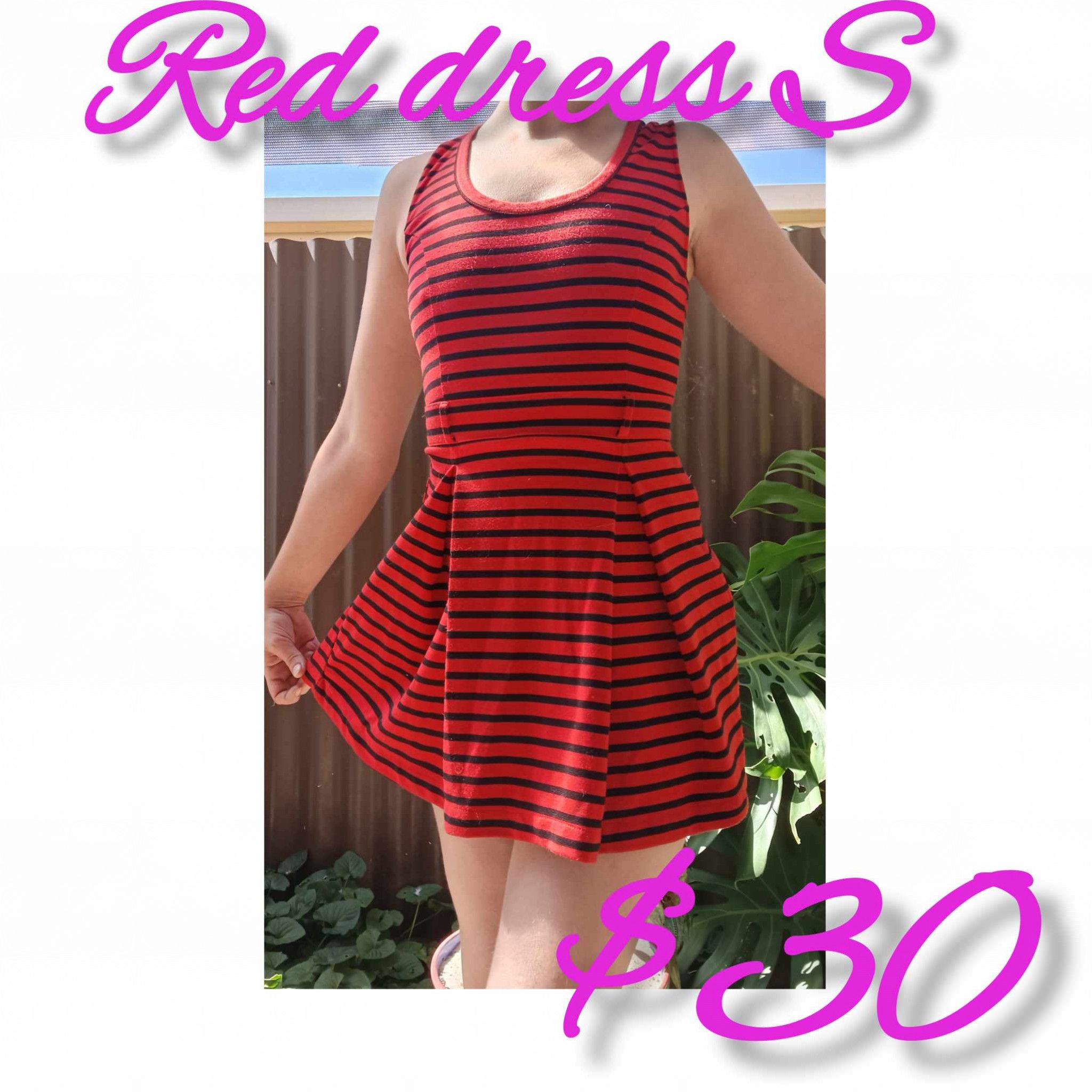 Red blue striped cotton cute dress S with your name on it