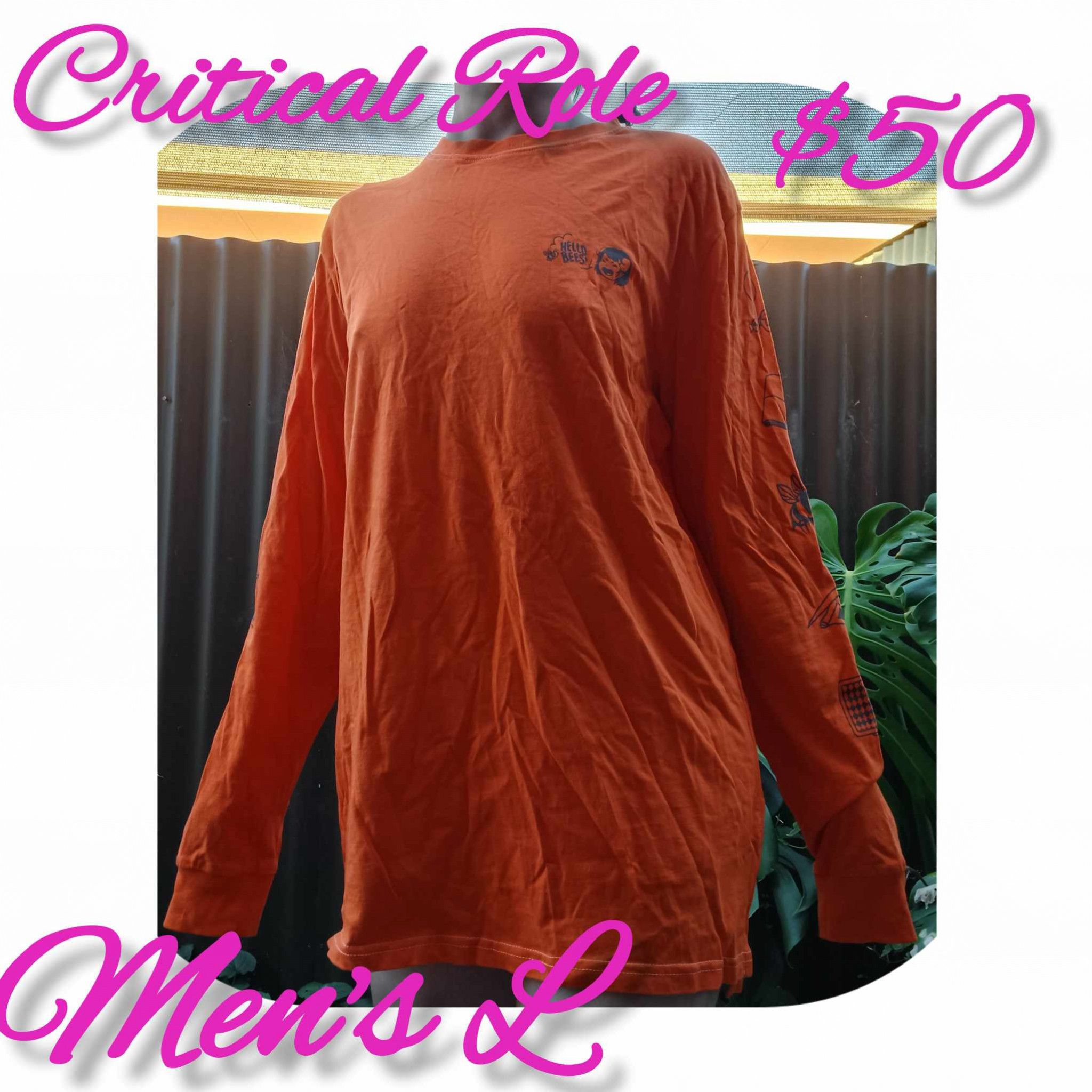 Mens L long sleeve orange top