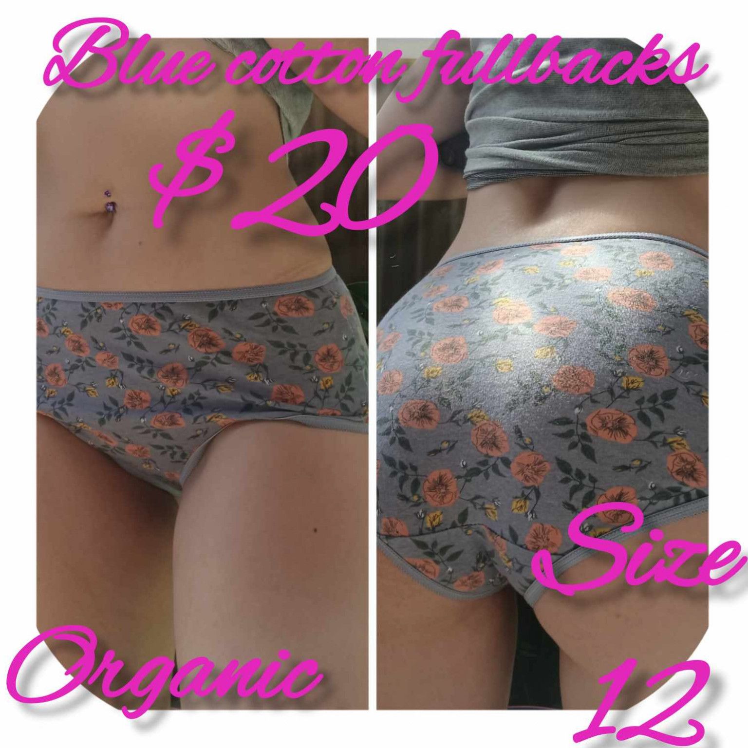 Blue floral organic cotton panties Sz 12 fullbacks