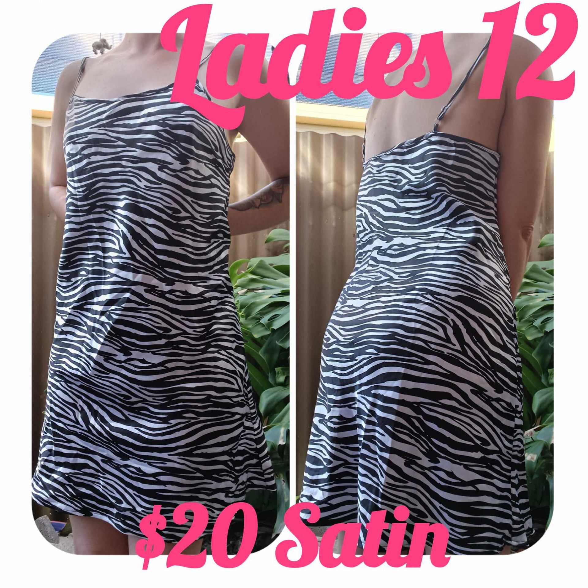 Ladies 12 Satin black and white night dress