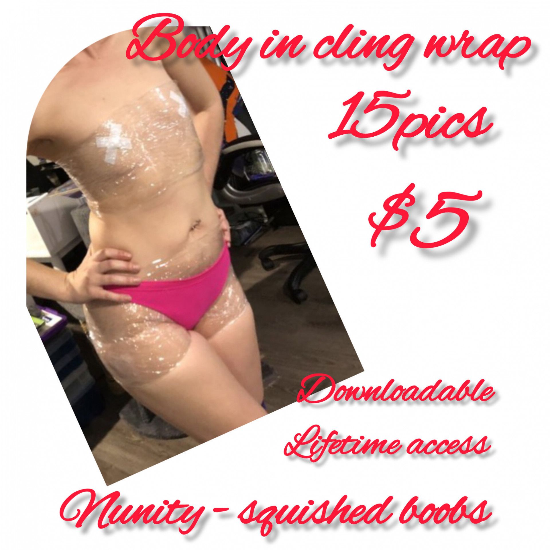 Body in cling wrap squished boobs and booty