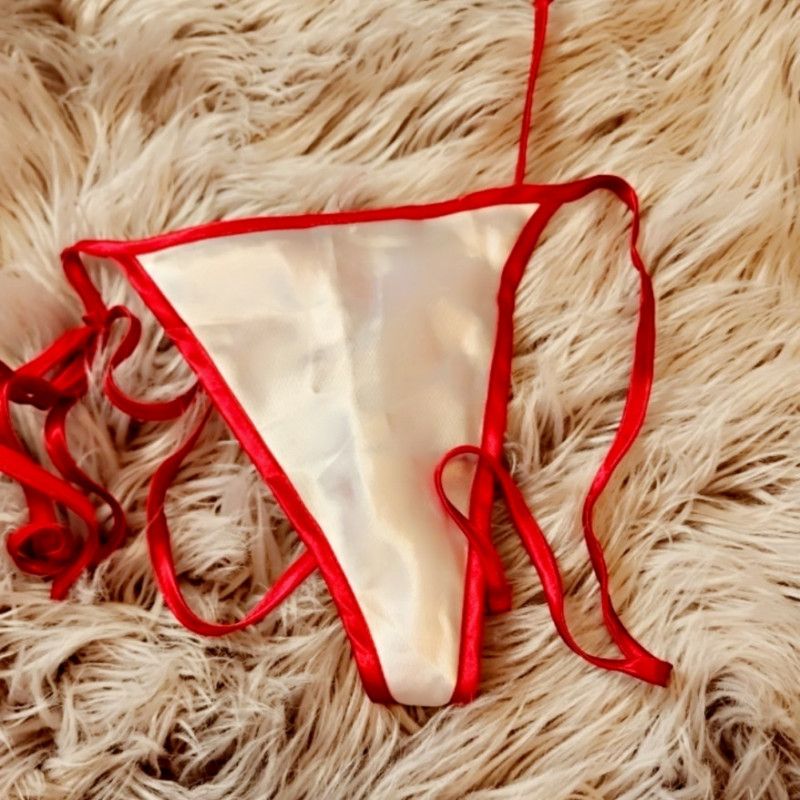 RED AND WHITE SATIN G STRING