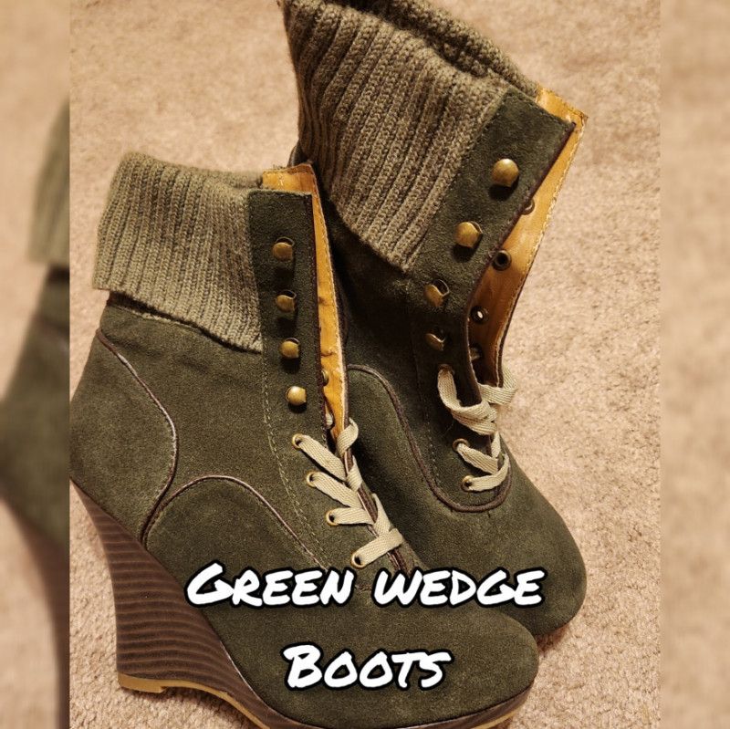 ARMY GREEN WEDGE BOOTS