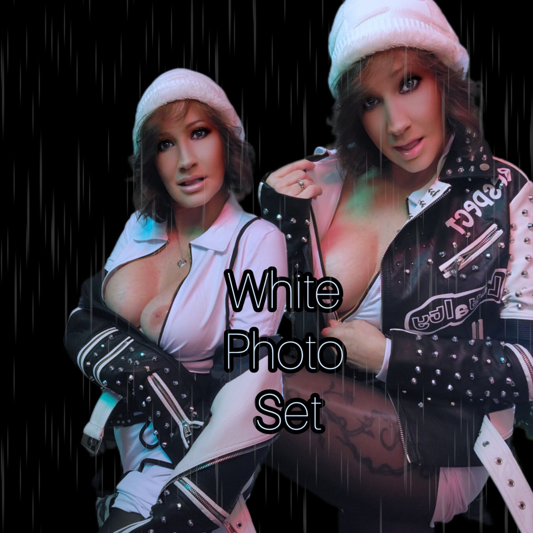 WHITE DRESS AND LEATHER LARGE PHOTO SET