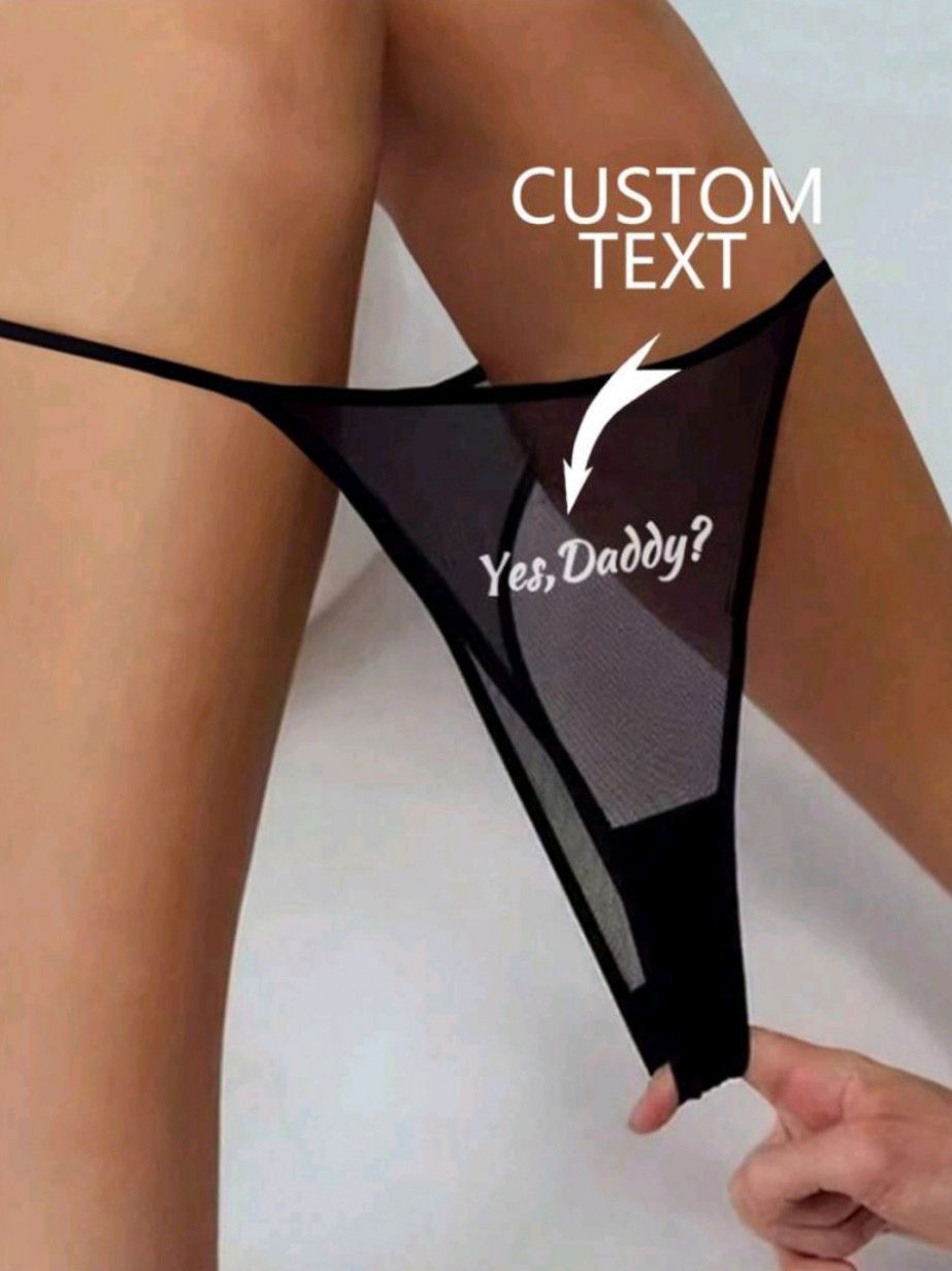 Custom Text Black Lace Thong