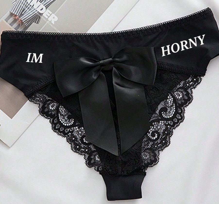 Custom Text Black Lace Thong