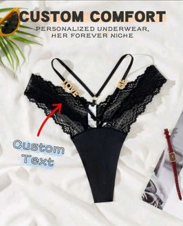 Custom Text Black Lace Thong