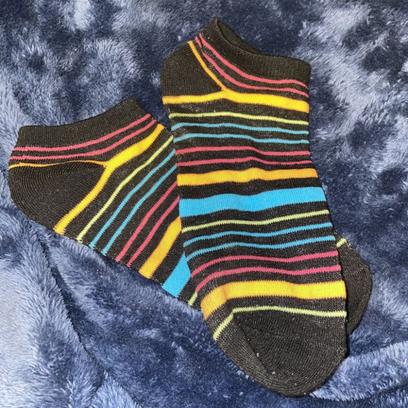 Black ankle socks with colorful stripes