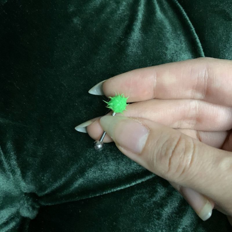 USED Green Spike Ball Tongue Ring