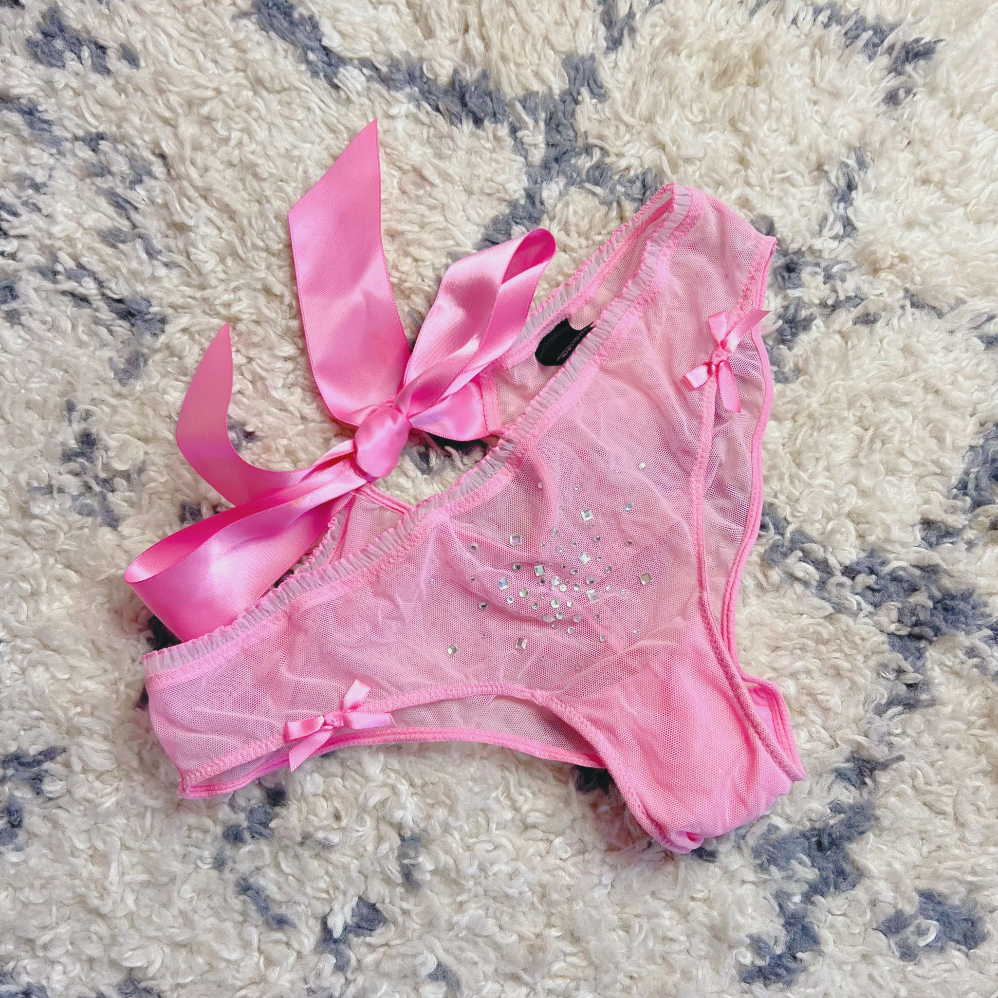 pink sheer rhinestone bow panties