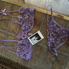 Purple Sheer floral lingerie set