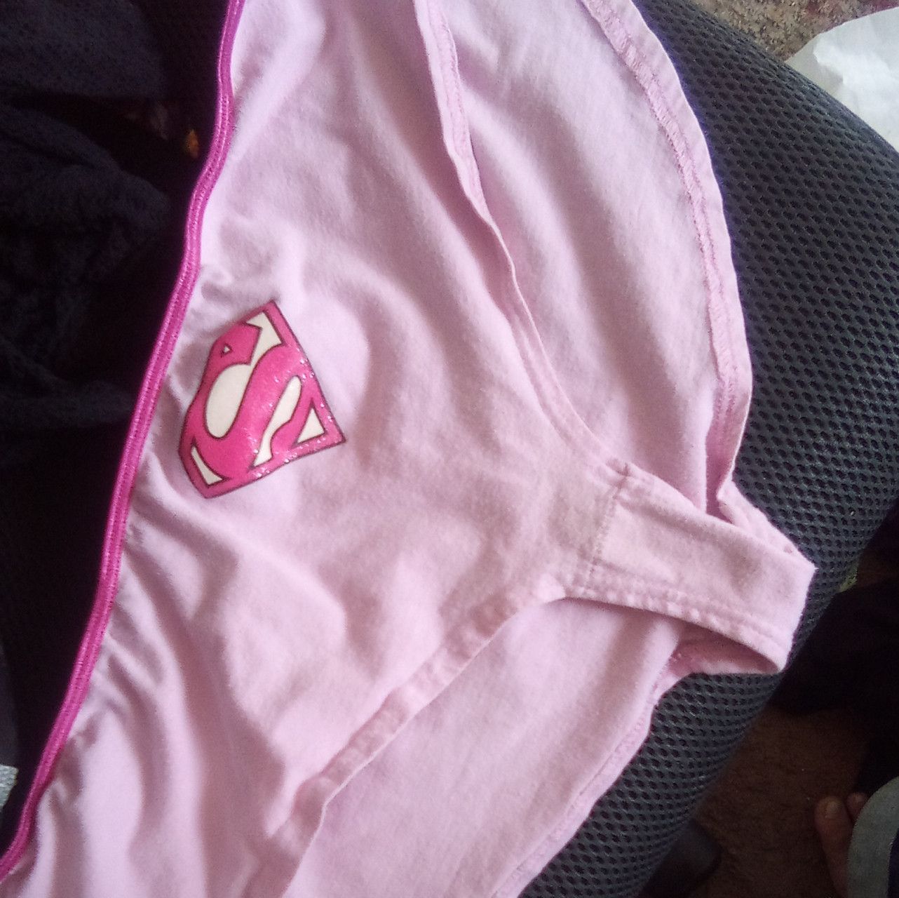 Branded pink panties worn to order