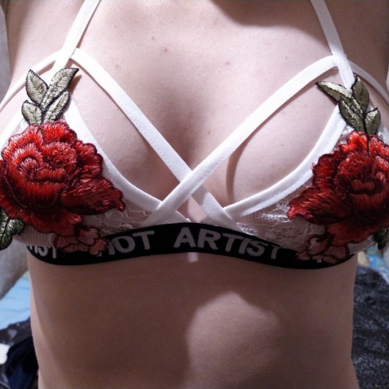 White bra with roses