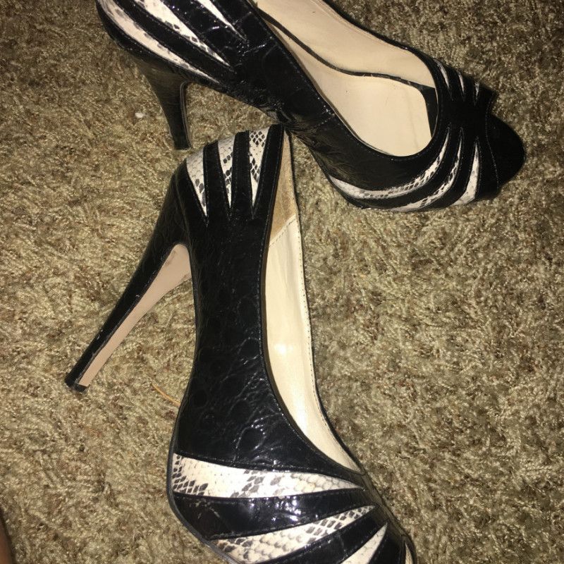 Black and white snake print style heels