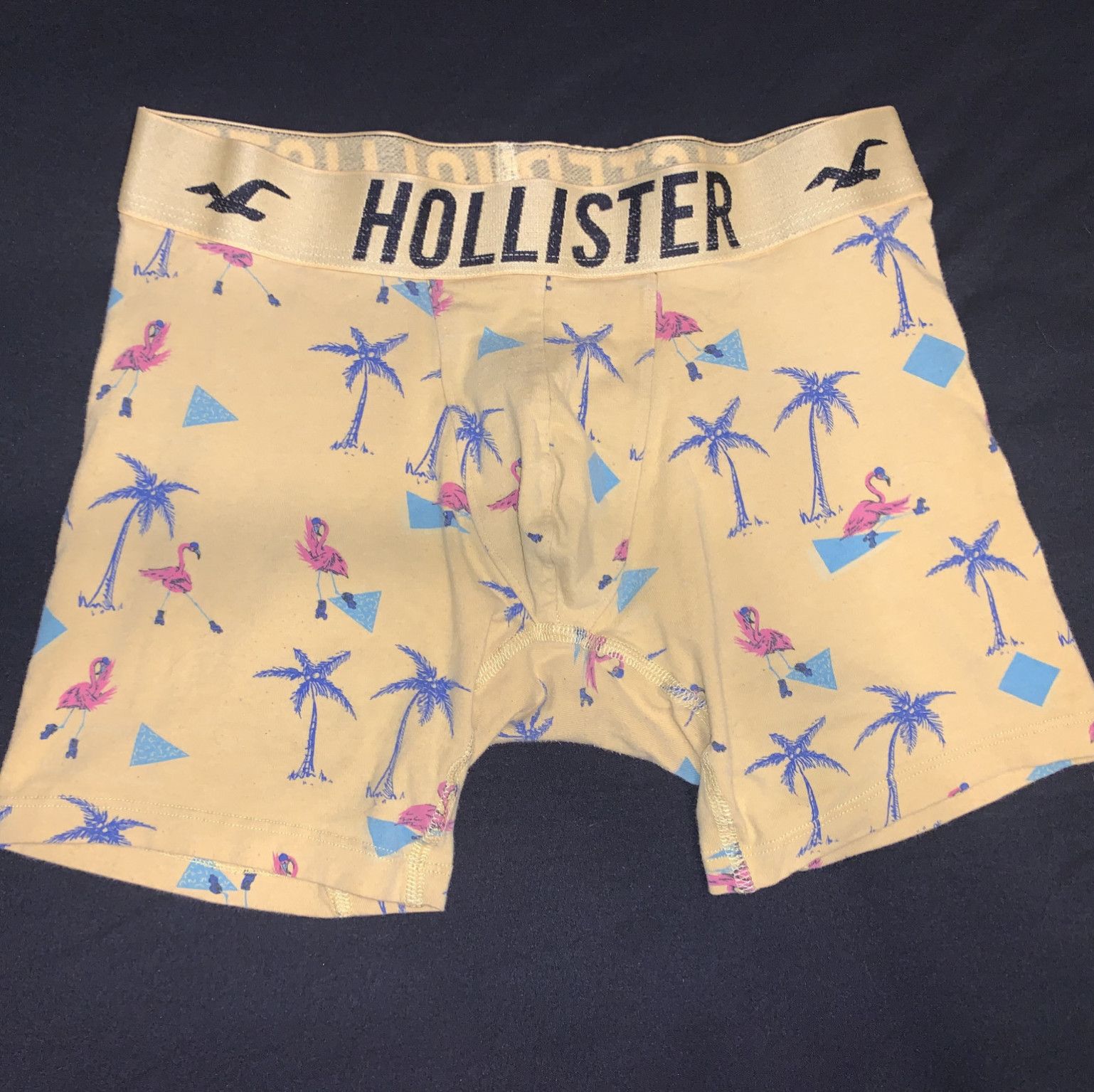 Yellow Hollister Boxer Briefs with Flamingos and Palm Trees