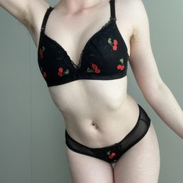 Cherry Embroidered Bra and Panties Set