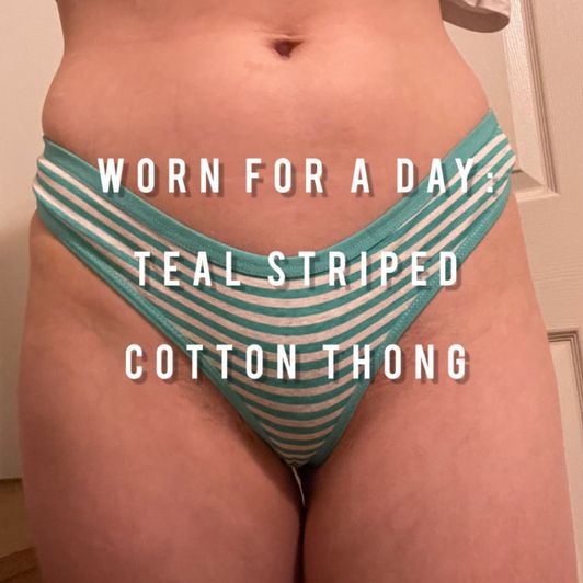 Worn Teal Striped Cotton Thong