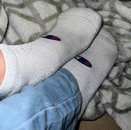 Worn white Champion socks