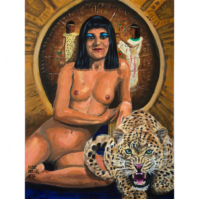 Cleopatra nude with her leopard