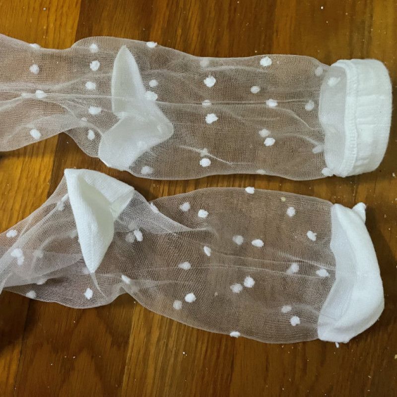 Worn White Polka Dot Nylon Socks