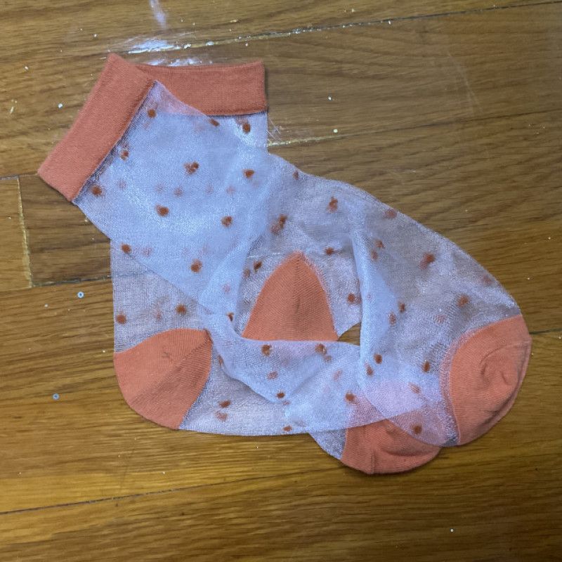 Worn Peach Polka Dot Nylon Socks