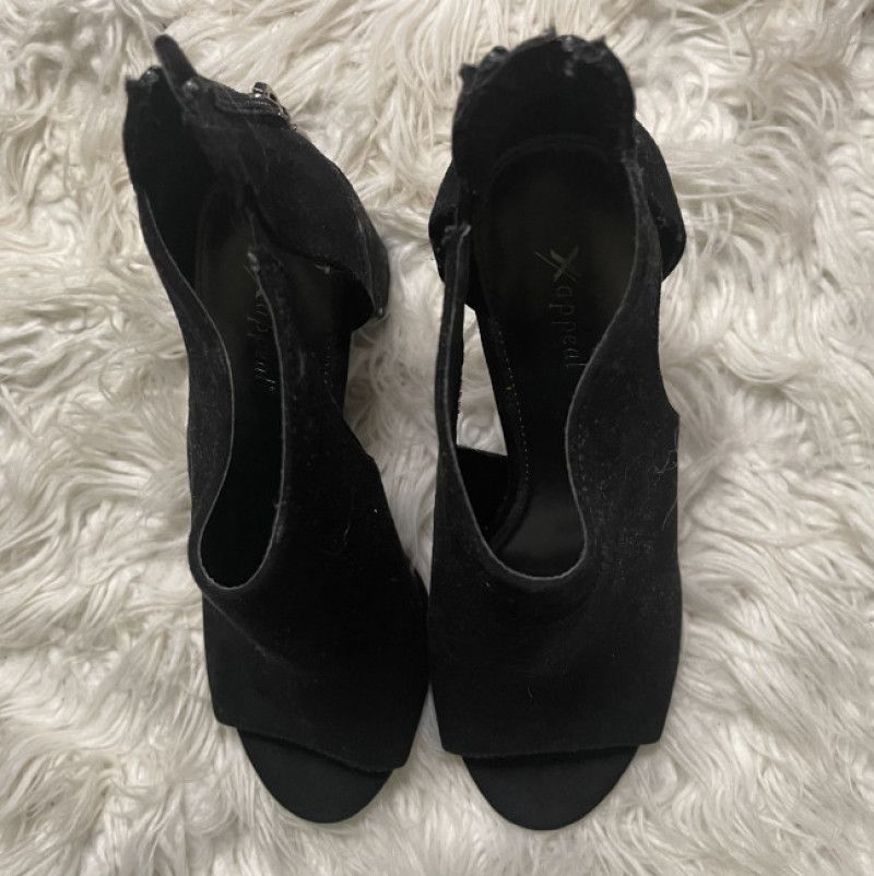 Worn Open Toe Black Heels