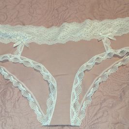 Pink and white lace panties