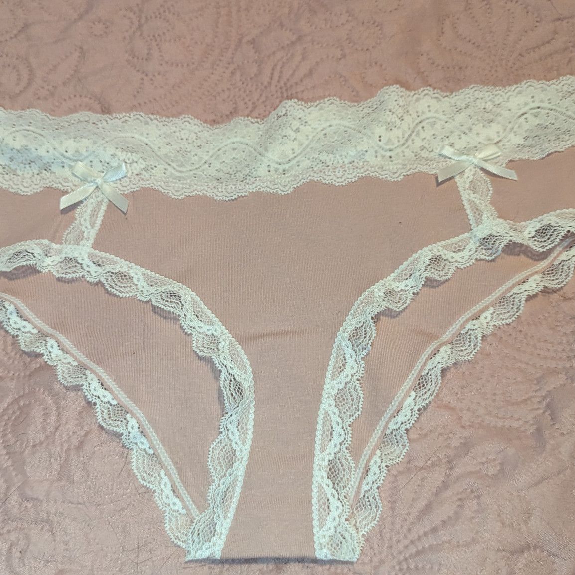 Pink and white lace panties