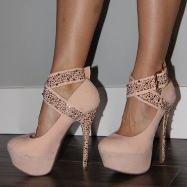 Baby Pink Cross Ankle Strap Spike Pumps