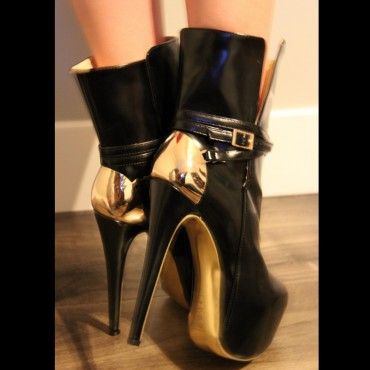 Wicked High Gold Black Patent Boot Heels