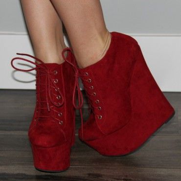 Burgundy Platform Lace Up Boot Heels