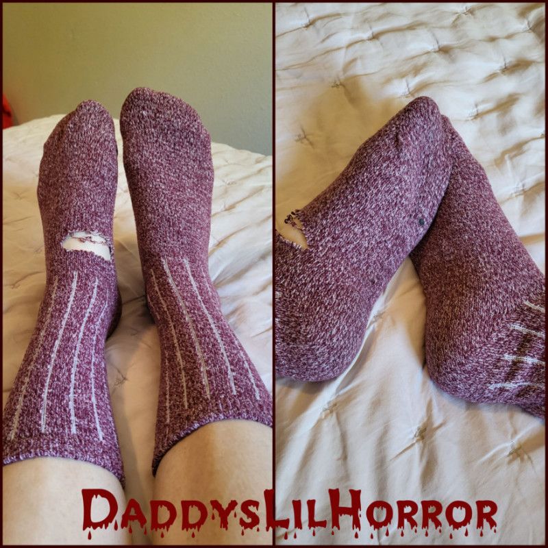 Damaged Burgundy Crew Socks