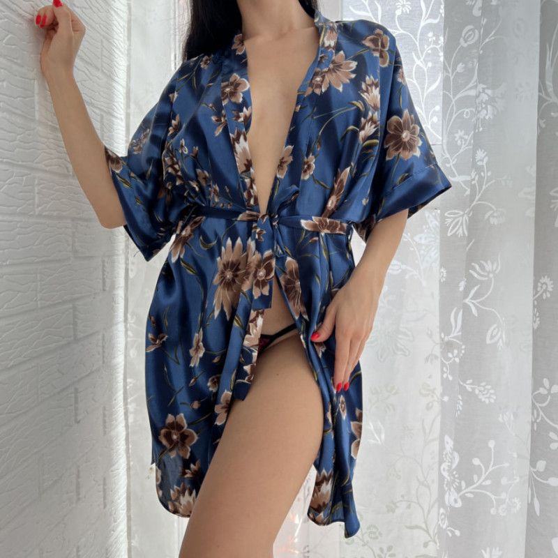 Blue silk robe