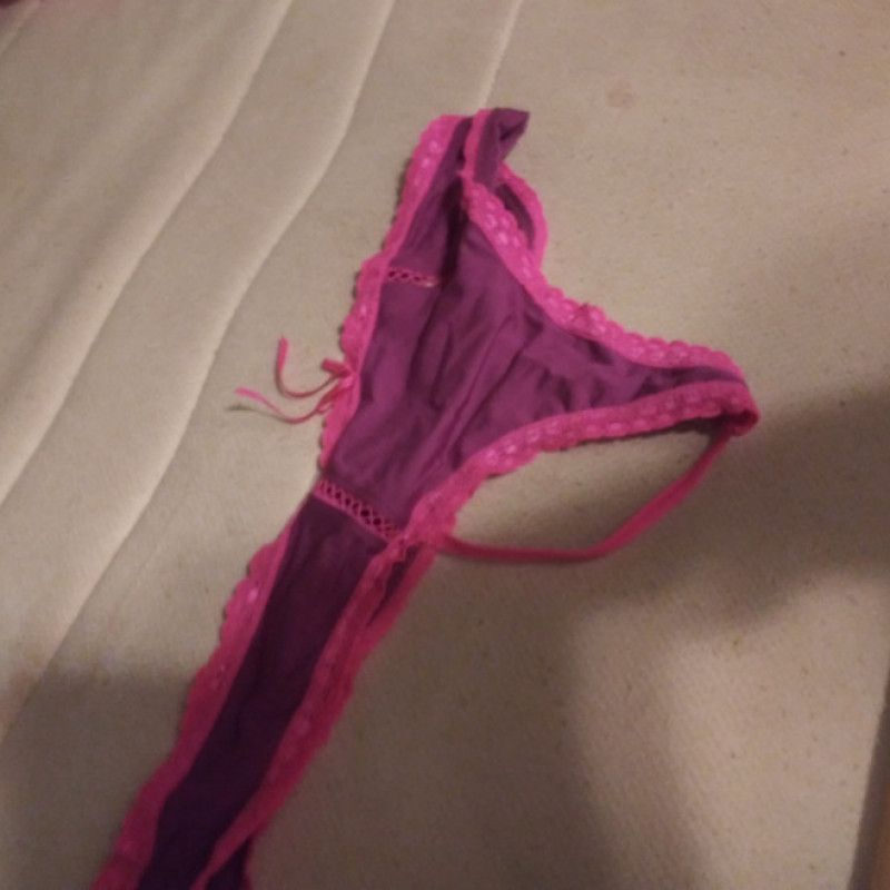 Pink and purple silk and lace g string