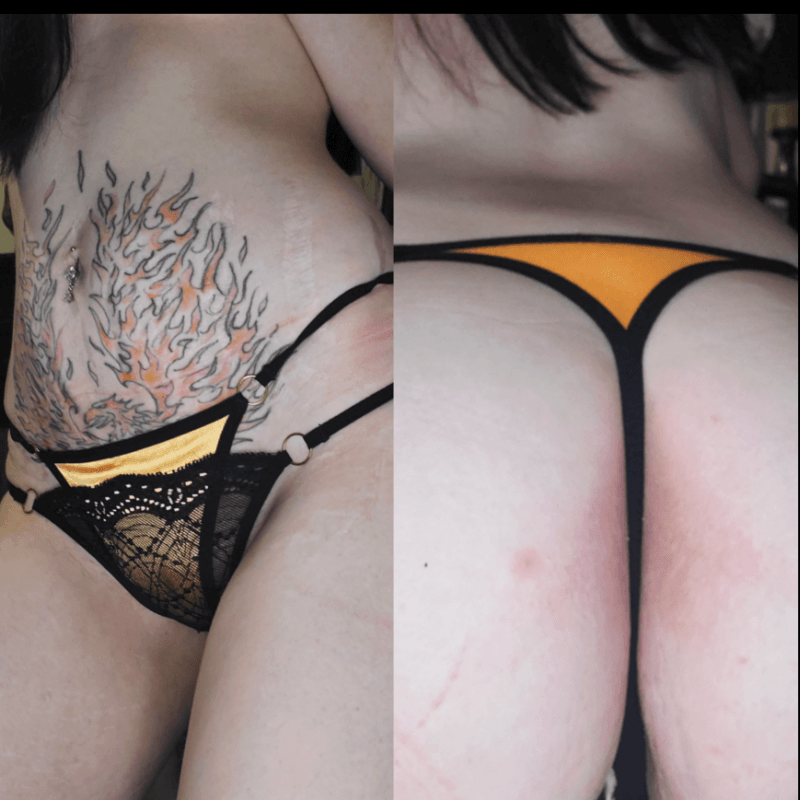 Black and orange thong