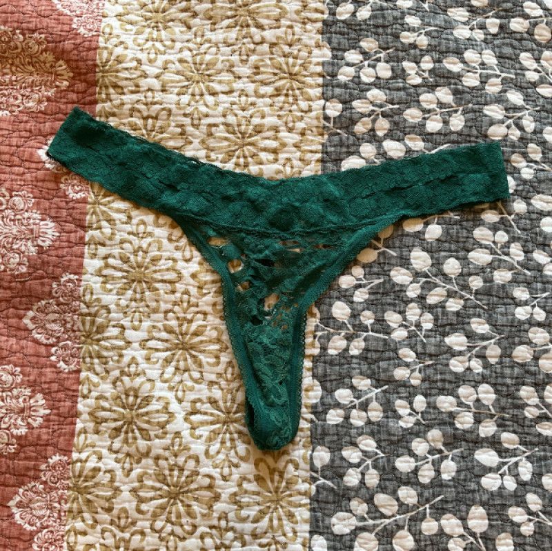 Worn green lace thong panty L