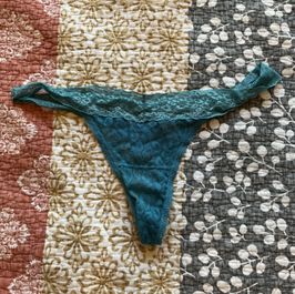 Worn blue lace thong panty L