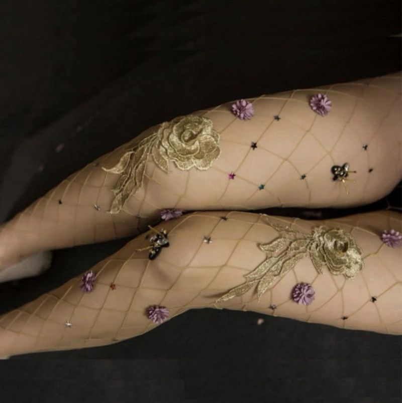 Floral Decor Fishnet tights