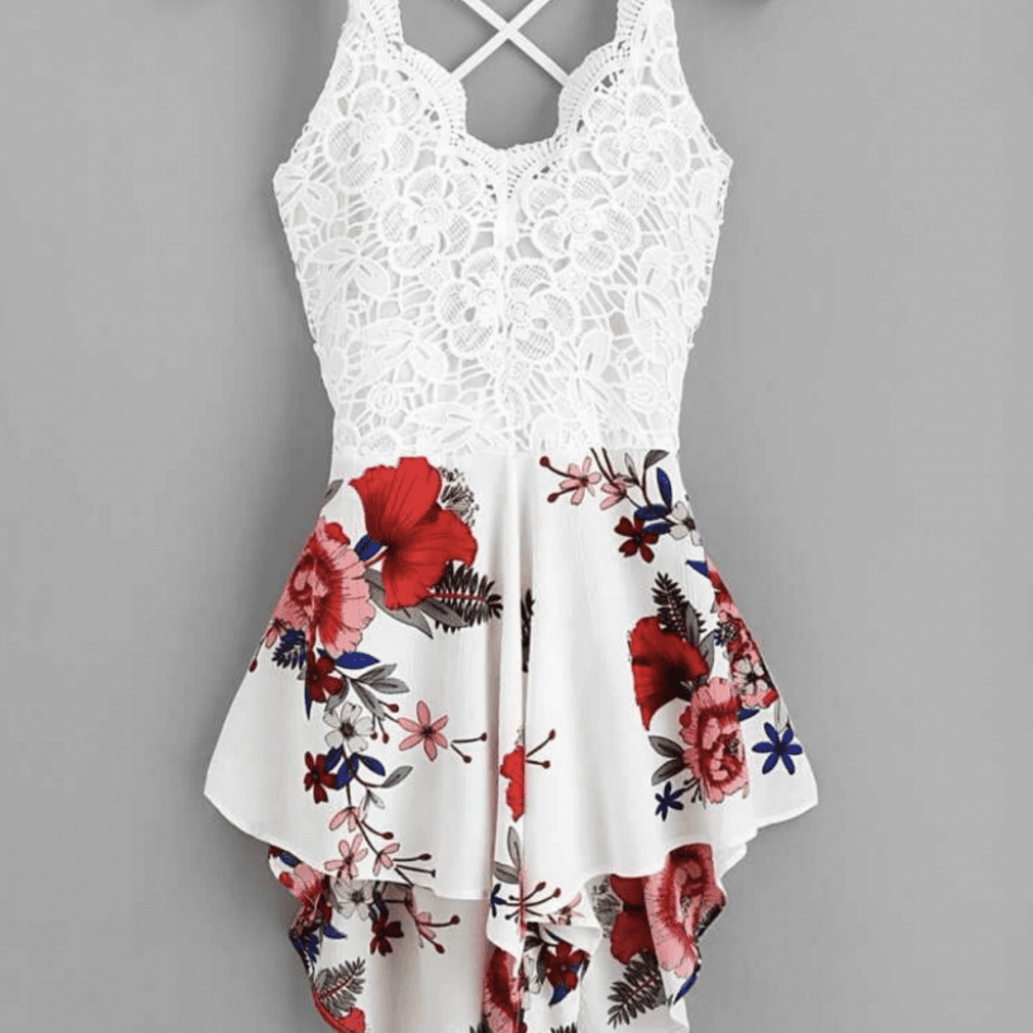 Lace floral romper