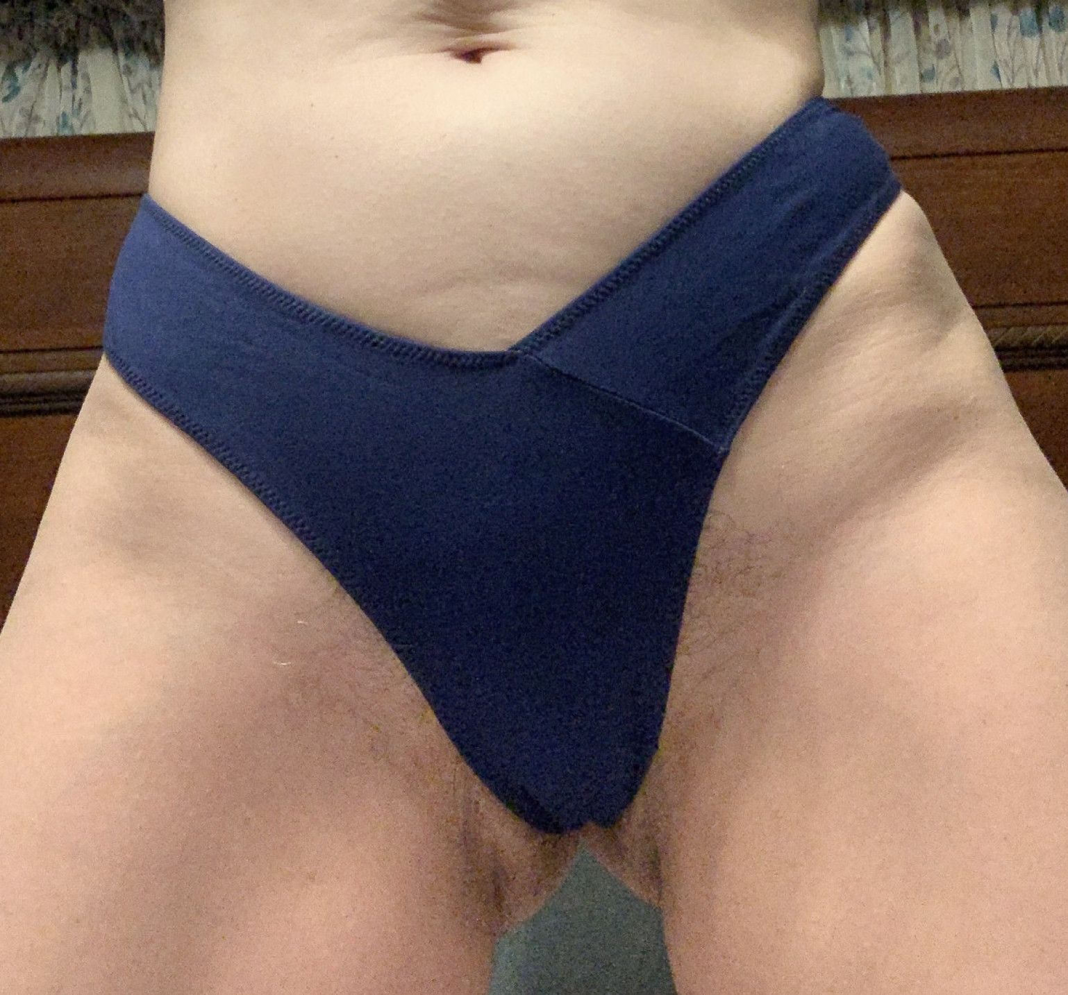 Dark Blue Microfiber Thong V Cut