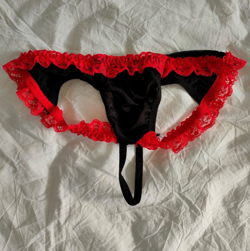 Red Black Frilly Open Back Panties