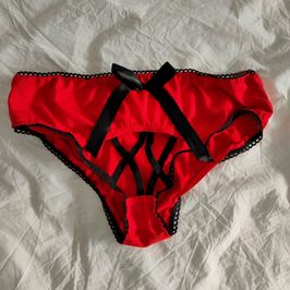 Red Black Bow Open Back Panties