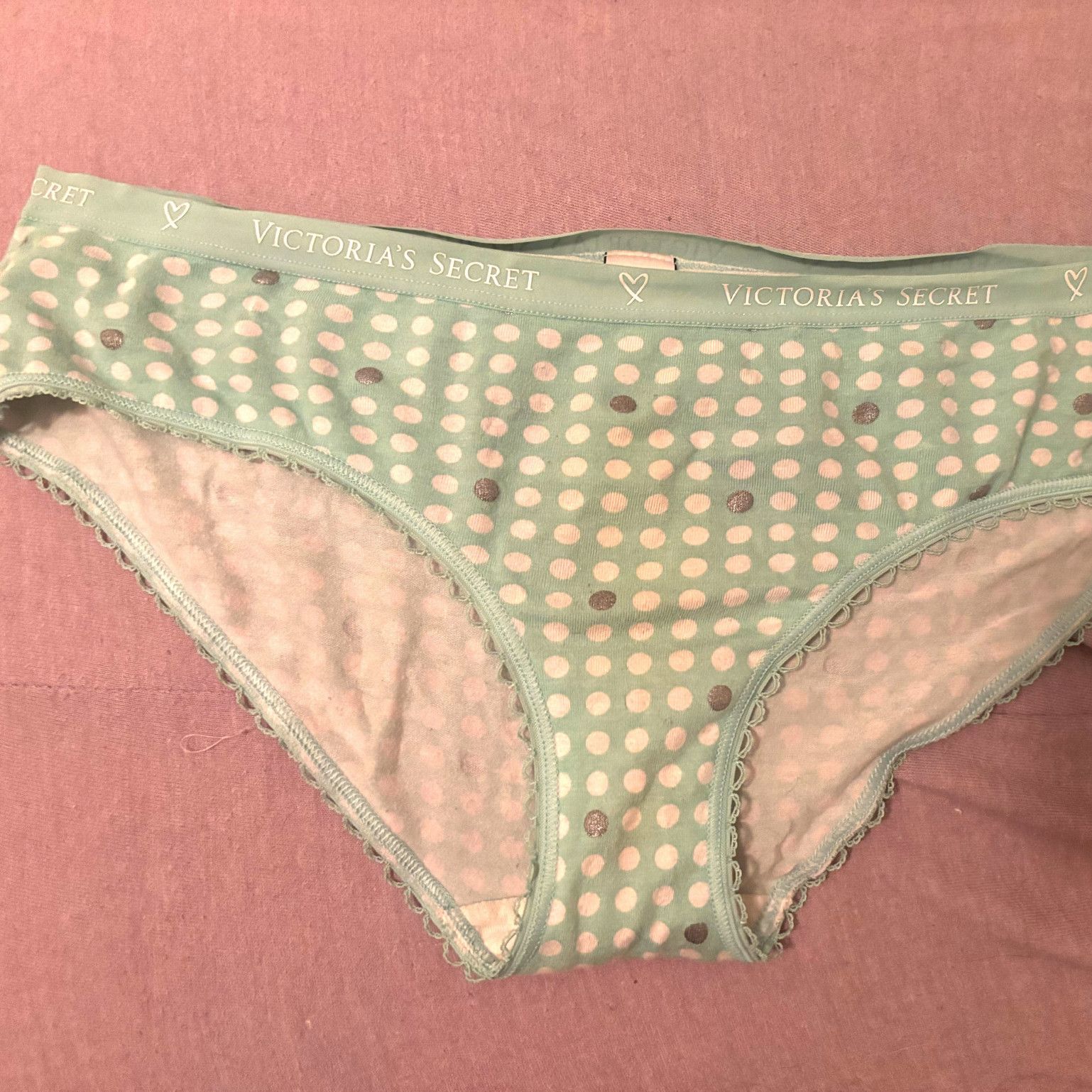 OLD Light Blue Polka Dot Victoria Secret Cotton Panty