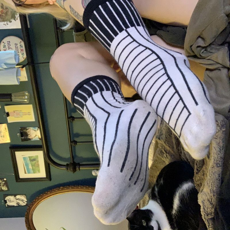 Dirty Black and White Striped Tube Socks