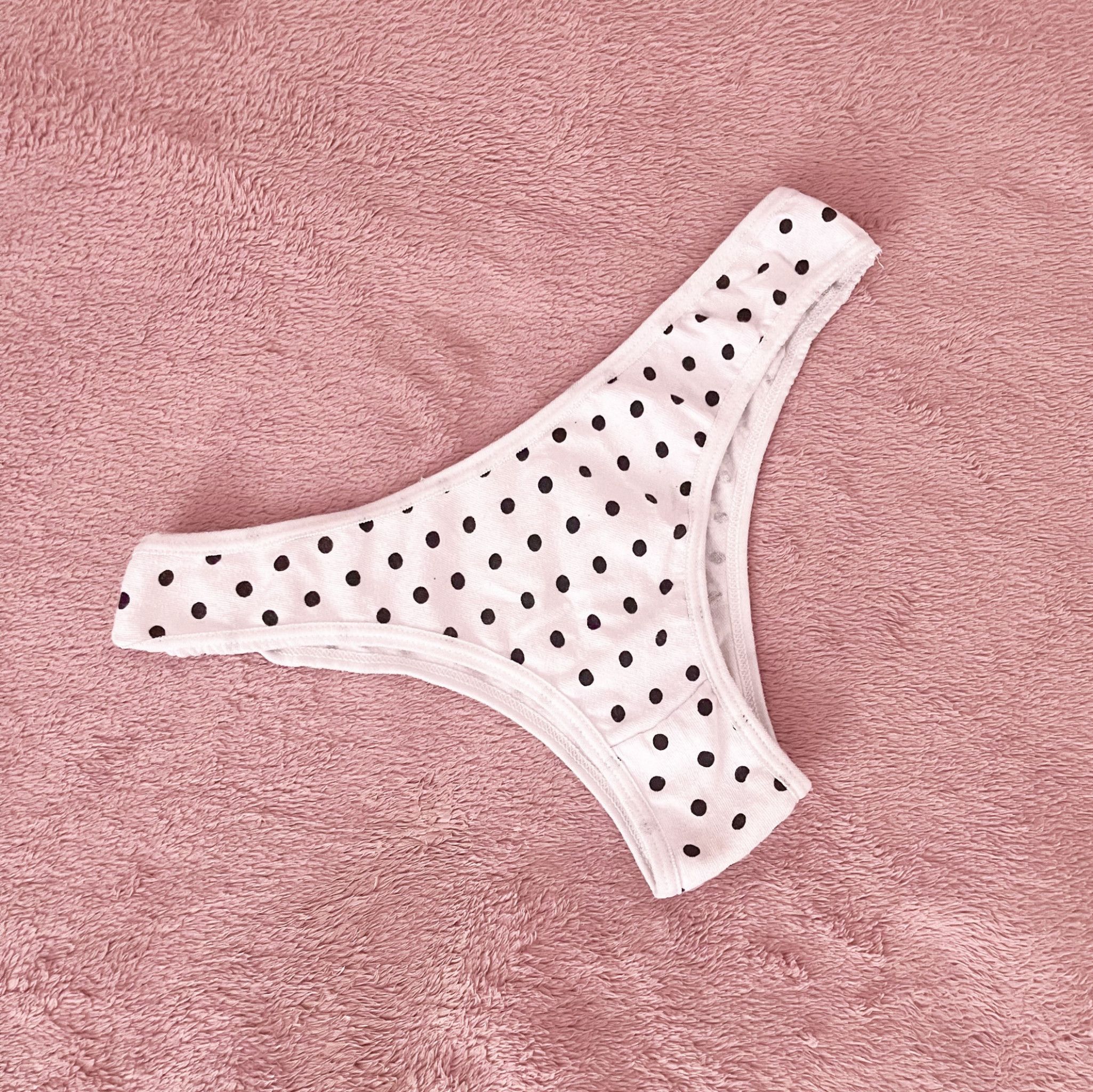 Worn High School Panties : White Polka Dot