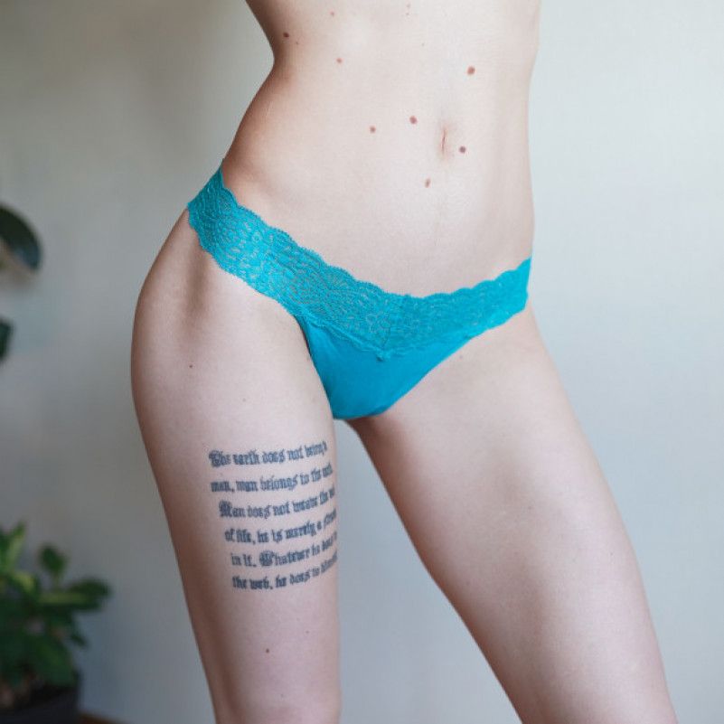 Turquoise Thong with Lace Band