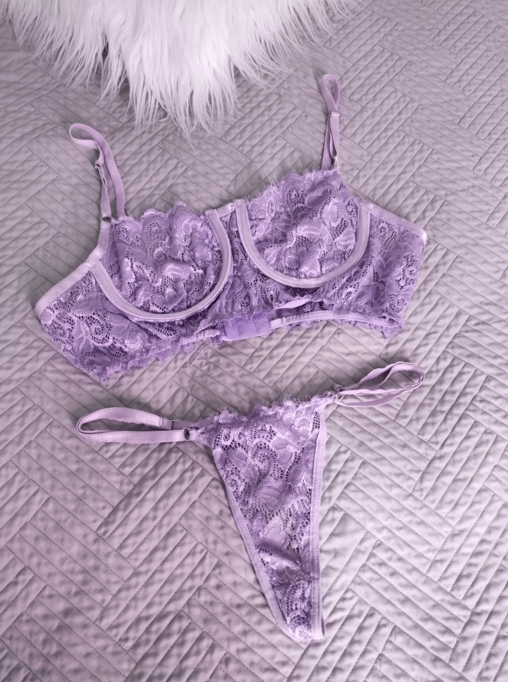 Lace bra and panty set worn many times