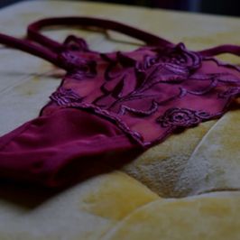 Burgundy Floral Mesh Thong