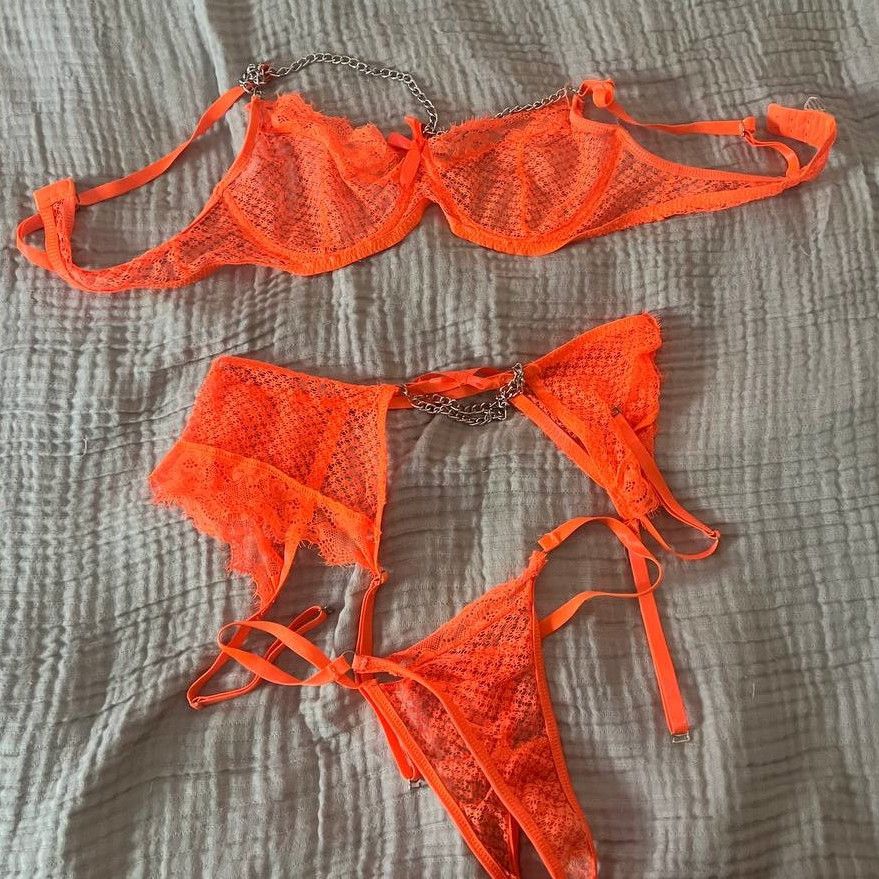 Orange mesh lingerie set