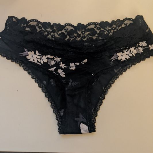 Used Panties Black with White Flowers